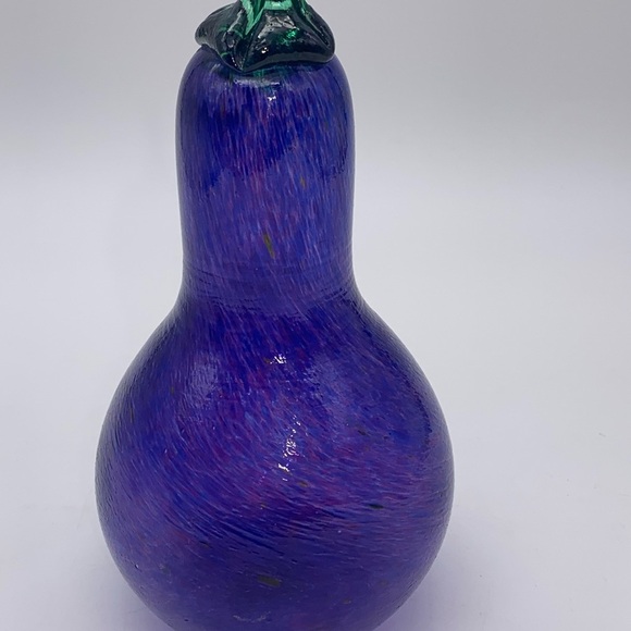 (SIGNED) Hand Blown Vegetable Eggplant Art Glass Sculpture Multi Color Swirl 8” - Picture 3 of 13